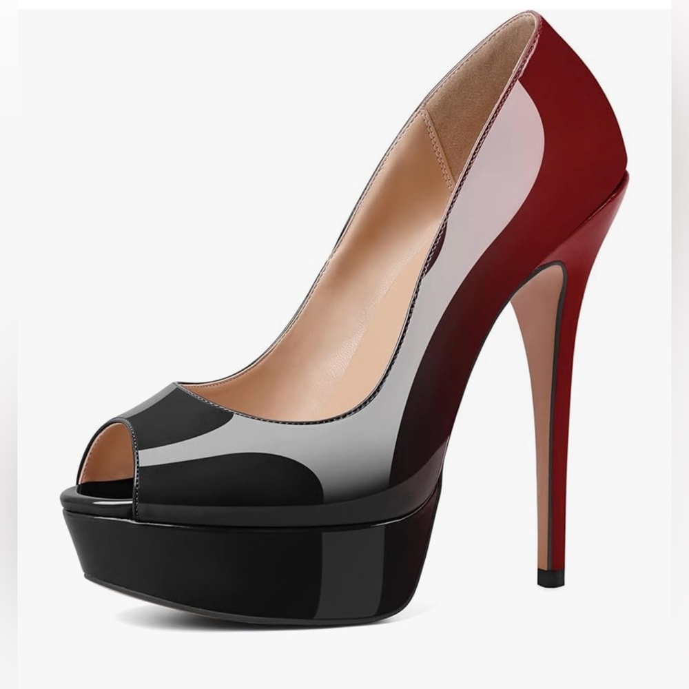 Ombre Black and Red Peep-Toe Platform Heels 👠🖤